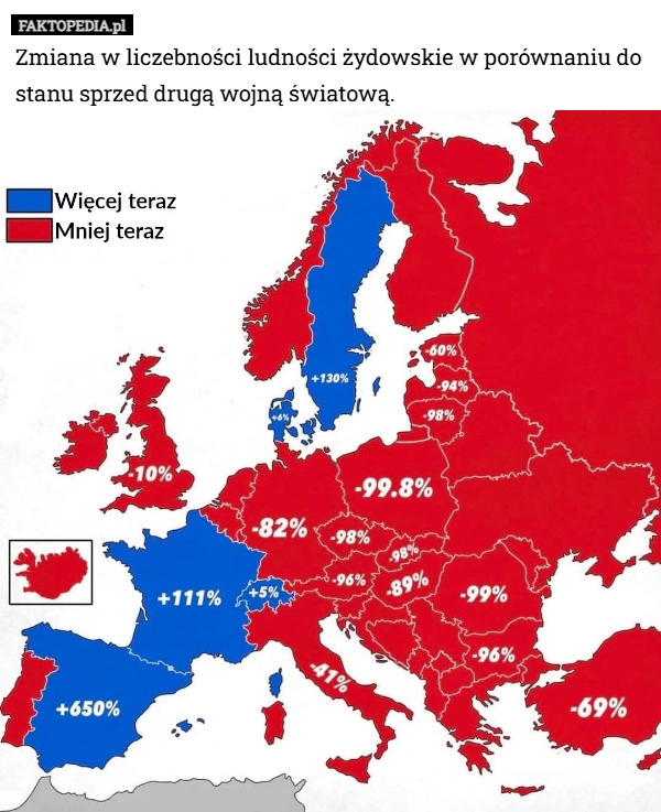 
    Zmiana w liczebności ludności żydowskie w porównaniu do stanu sprzed drugą