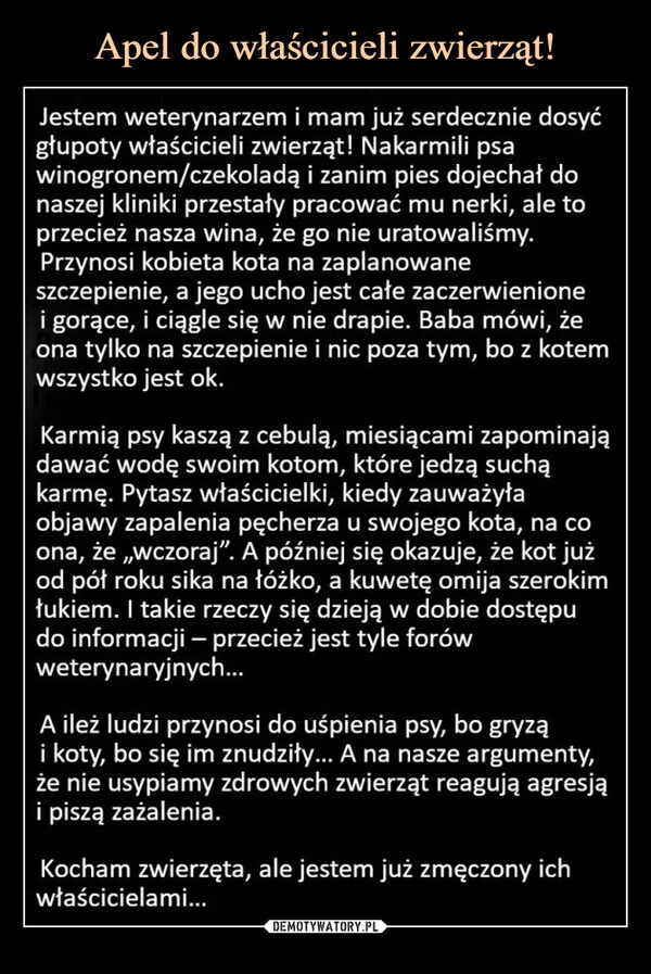 
    Apel do właścicieli zwierząt!