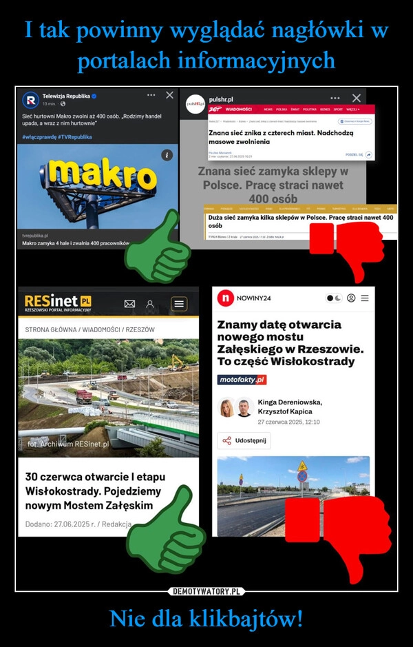 
    I tak powinny wyglądać nagłówki w portalach informacyjnych Nie dla klikbajtów!