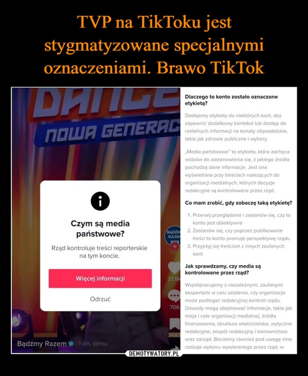 
    TVP na TikToku jest stygmatyzowane specjalnymi oznaczeniami. Brawo TikTok