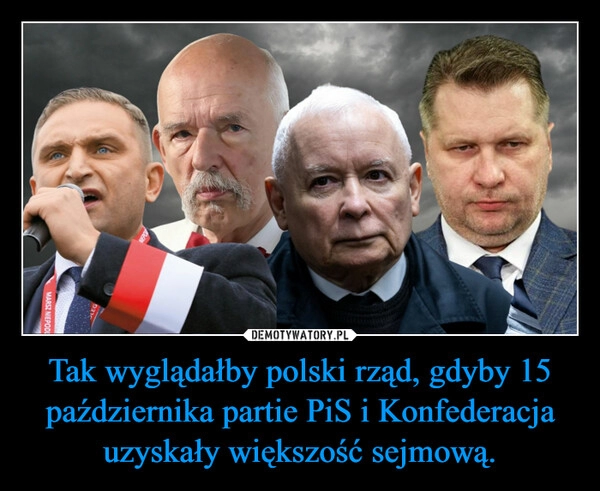 
    Tak wyglądałby polski rząd, gdyby 15 października partie PiS i Konfederacja uzyskały większość sejmową.