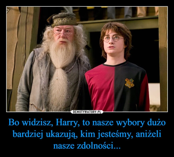 
    Bo widzisz, Harry, to nasze wybory dużo bardziej ukazują, kim jesteśmy, aniżeli nasze zdolności...