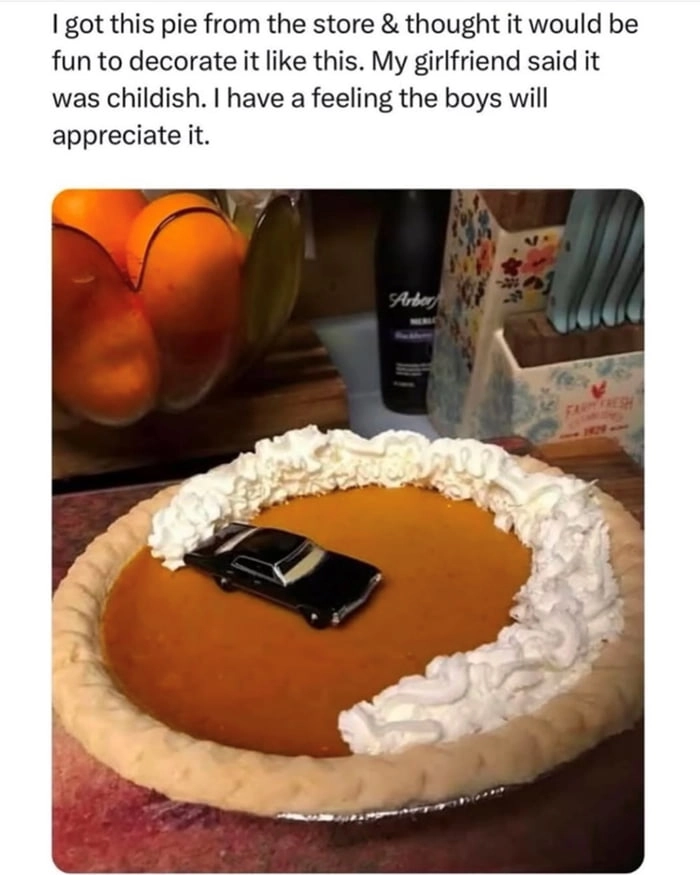 
    Decorating a pie for the boys