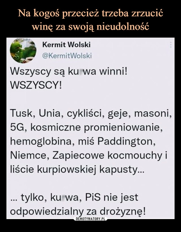 
    Na kogoś przecież trzeba zrzucić winę za swoją nieudolność