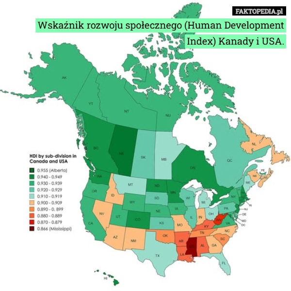 
    Wskaźnik rozwoju społecznego (Human Development Index) Kanady i USA.