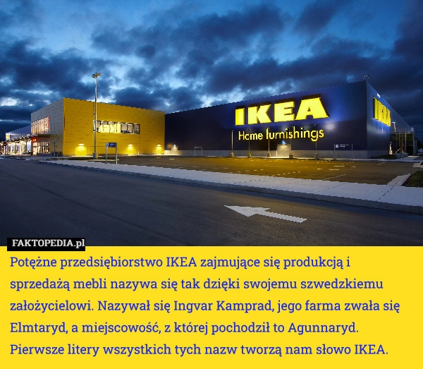 
    Potężne przedsiębiorstwo IKEA zajmujące się produkcją i sprzedażą mebli