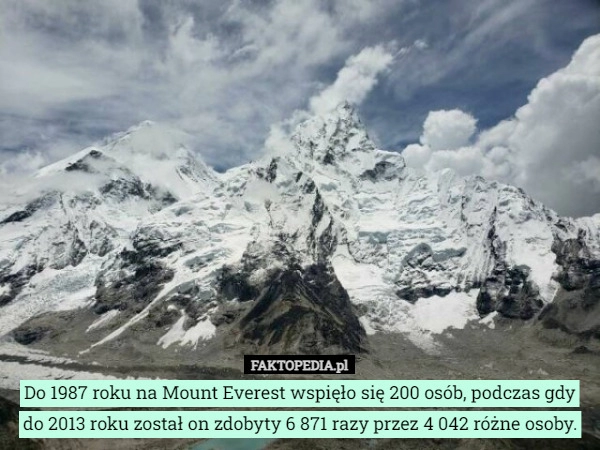 
    Do 1987 roku na Mount Everest wspięło się 200 osób, podczas gdy do 2013