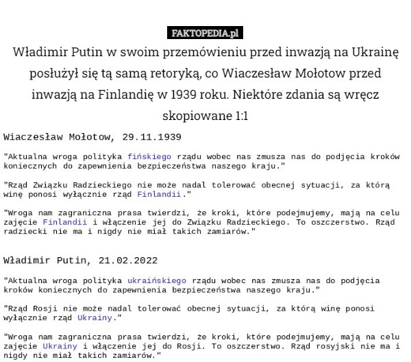 
    
			Władimir Putin w swoim przemówieniu przed inwazją na Ukrainę posłużył się					