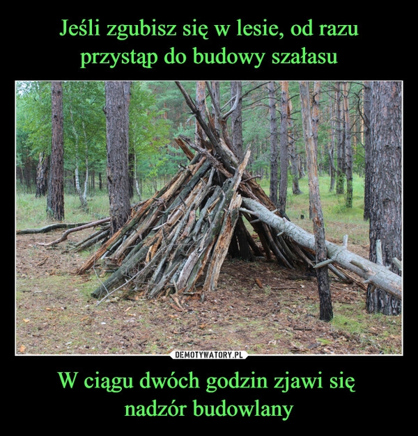 
    Jeśli zgubisz się w lesie, od razu przystąp do budowy szałasu W ciągu dwóch godzin zjawi się 
nadzór budowlany