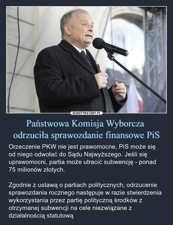 
    Państwowa Komisja Wyborcza 
odrzuciła sprawozdanie finansowe PiS