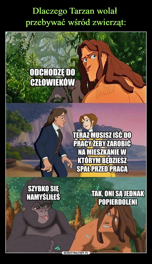 
    Dlaczego Tarzan wolał
przebywać wśród zwierząt: 