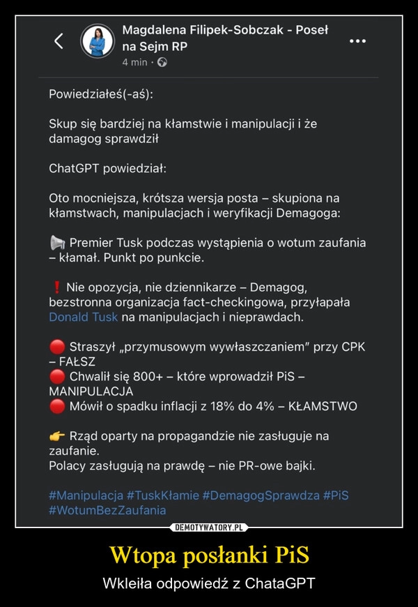 
    Wtopa posłanki PiS