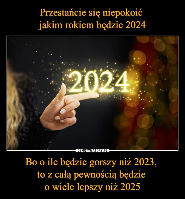 
    Przestańcie się niepokoić 
jakim rokiem będzie 2024 Bo o ile będzie gorszy niż 2023, 
to z całą pewnością będzie 
o wiele lepszy niż 2025