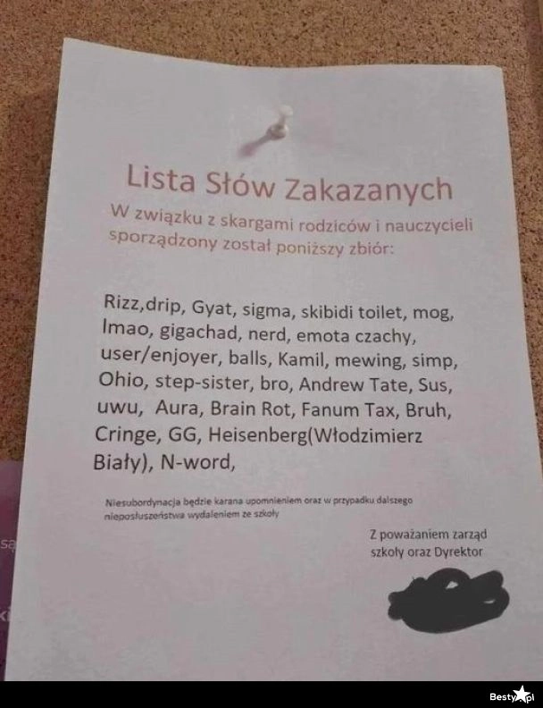 
    Lista słów zakazanych 