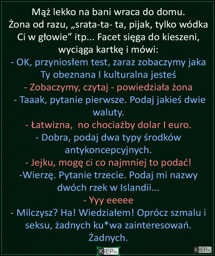 
    Mąż robi żonie test