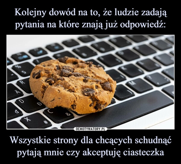 
    Kolejny dowód na to, że ludzie zadają pytania na które znają już odpowiedź: Wszystkie strony dla chcących schudnąć pytają mnie czy akceptuję ciasteczka