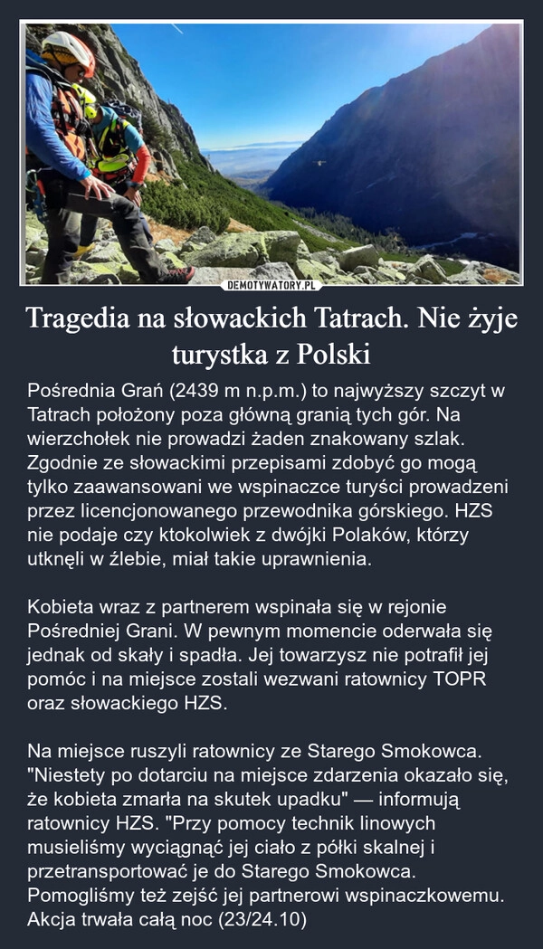 
    Tragedia na słowackich Tatrach. Nie żyje turystka z Polski