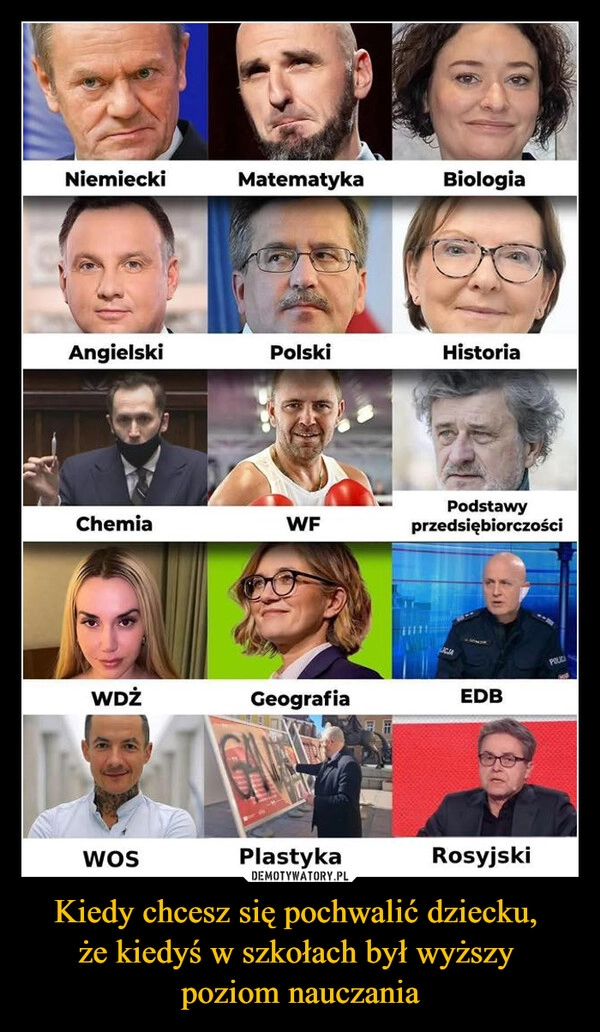 
    Kiedy chcesz się pochwalić dziecku, 
że kiedyś w szkołach był wyższy 
poziom nauczania