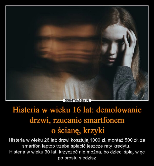 
    Histeria w wieku 16 lat: demolowanie drzwi, rzucanie smartfonem
 o ścianę, krzyki