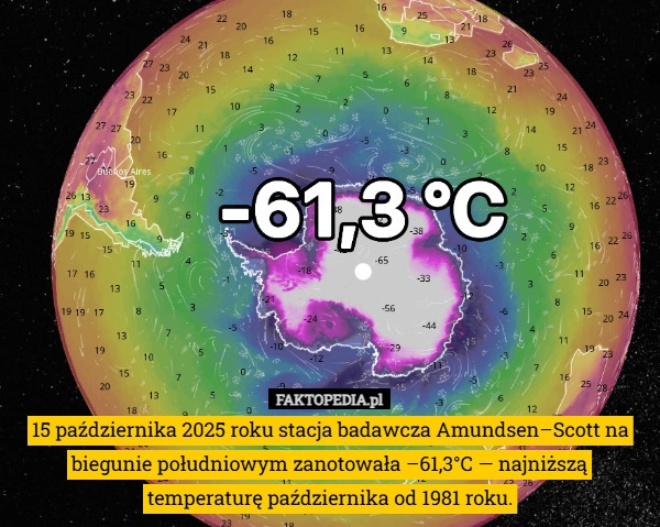 
    15 października 2025 roku stacja badawcza Amundsen–Scott na biegunie południowym