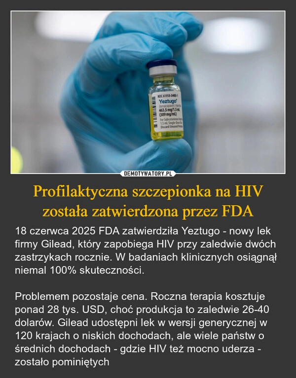 
    Profilaktyczna szczepionka na HIV została zatwierdzona przez FDA