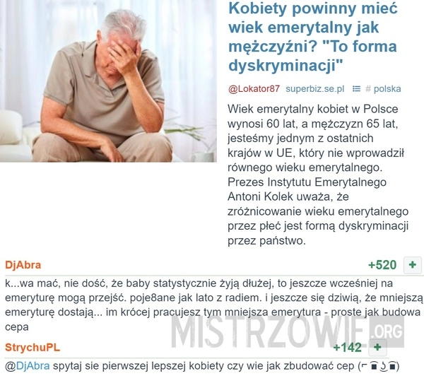 
    Kobiety powinny mieć wiek emerytalny jak mężczyźni?