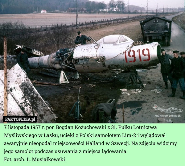 
    7 listopada 1957 r. por. Bogdan Kożuchowski z 31. Pułku Lotnictwa Myśliwskiego