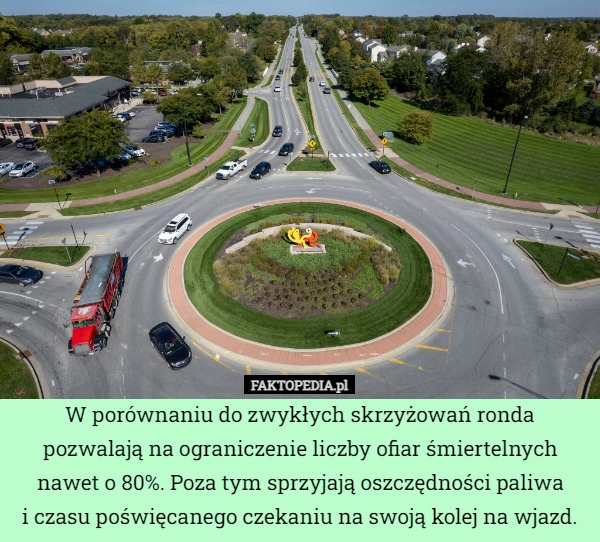 
    
			W porównaniu do zwykłych skrzyżowań ronda pozwalają na ograniczenie liczby					