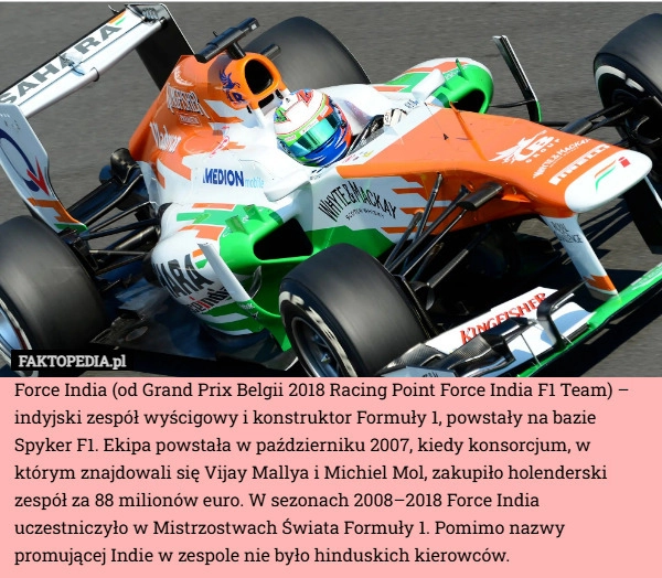 
    Force India (od Grand Prix Belgii 2018 Racing Point Force India F1 Team)