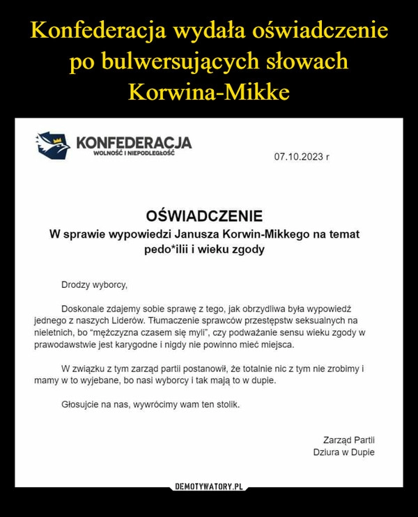 
    Konfederacja wydała oświadczenie po bulwersujących słowach Korwina-Mikke