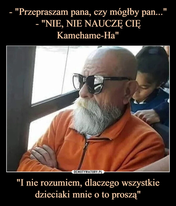 
    
- "Przepraszam pana, czy mógłby pan..."
- "NIE, NIE NAUCZĘ CIĘ Kamehame-Ha" "I nie rozumiem, dlaczego wszystkie dzieciaki mnie o to proszą" 