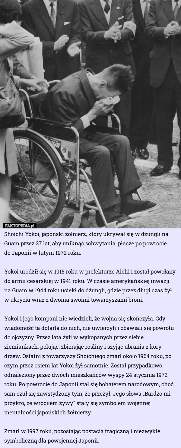 
    Shoichi Yokoi, japoński żołnierz, który ukrywał się w dżungli na Guam przez...