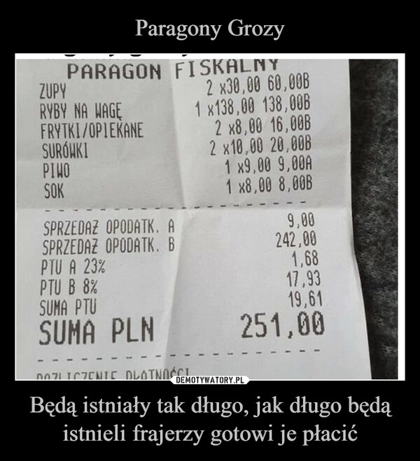 
    Paragony Grozy Będą istniały tak długo, jak długo będą istnieli frajerzy gotowi je płacić 