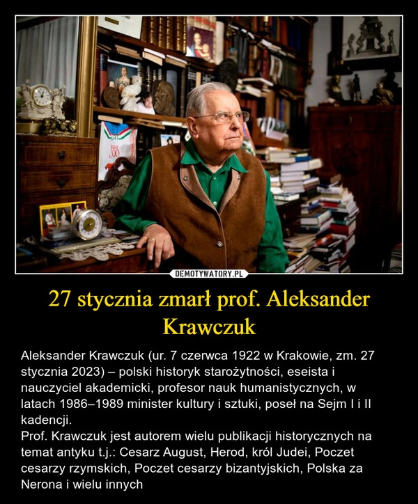 
    27 stycznia zmarł prof. Aleksander Krawczuk 