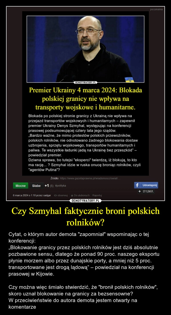 
    Czy Szmyhal faktycznie broni polskich rolników?