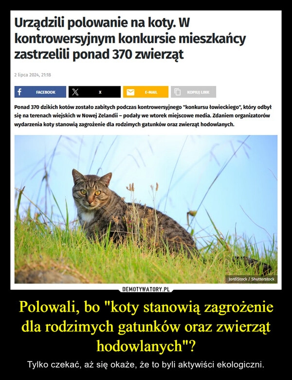 
    Polowali, bo "koty stanowią zagrożenie dla rodzimych gatunków oraz zwierząt hodowlanych"?