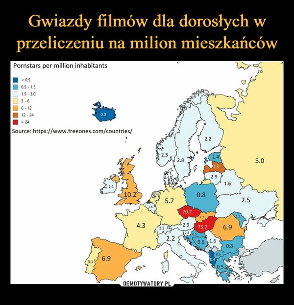 
    
Gwiazdy filmów dla dorosłych w przeliczeniu na milion mieszkańców 