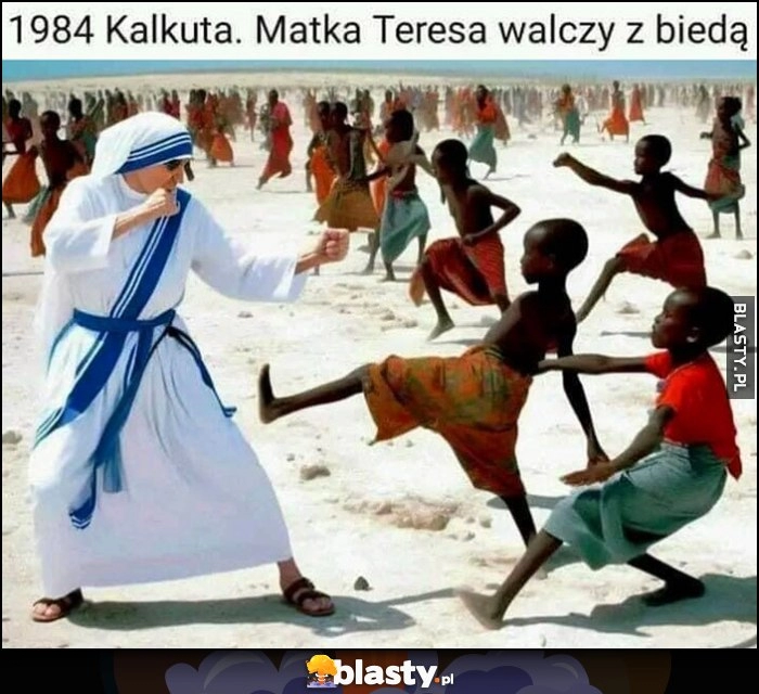 
    1984 Kalkuta, Matka Teresa walczy z biedą dosłownie walczy z czarnymi dziećmi