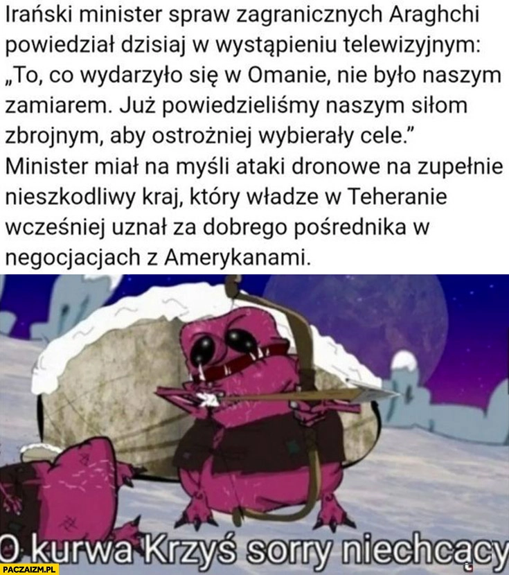 
    Irański minister: to co wydarzyło się w Omanie nie było naszym zamiarem, o kurna Krzyś sorry niechcący