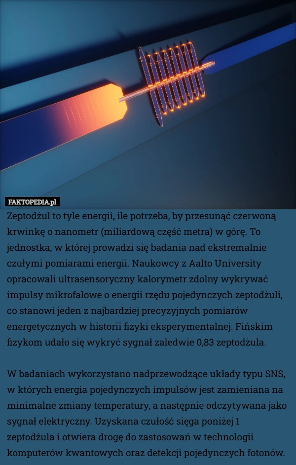 
    Zeptodżul to tyle energii, ile potrzeba, by przesunąć czerwoną krwinkę o