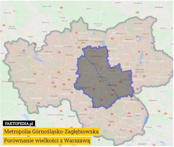 
    Metropolia Górnośląsko-Zagłębiowska
Porównanie wielkości z Warszawą