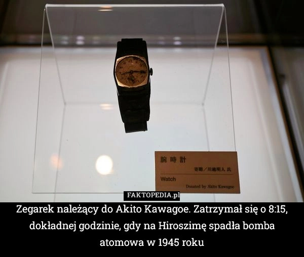 
    Zegarek należący do Akito Kawagoe. Zatrzymał się o 8:15, dokładnej godzinie,