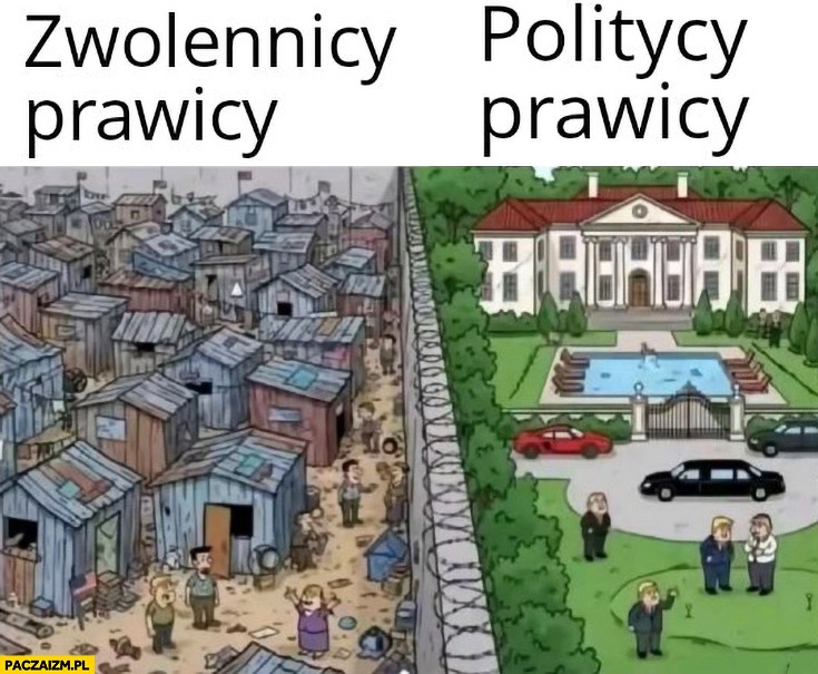
    Zwolennicy prawicy slumsy vs politycy prawicy pałace porównanie standardu życia