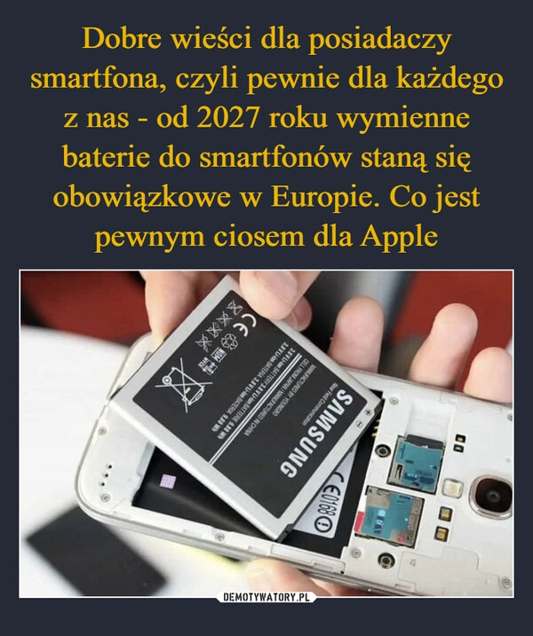 
    Dobre wieści dla posiadaczy smartfona, czyli pewnie dla każdego z nas - od 2027 roku wymienne baterie do smartfonów staną się obowiązkowe w Europie. Co jest pewnym ciosem dla Apple