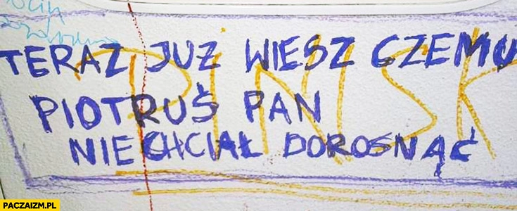 
    Teraz już wiesz czemu Piotruś Pan nie chciał dorosnąć napis na murze