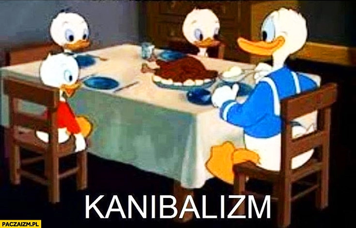 
    Kanibalizm Kaczor Donald kaczka na stole jedzenie