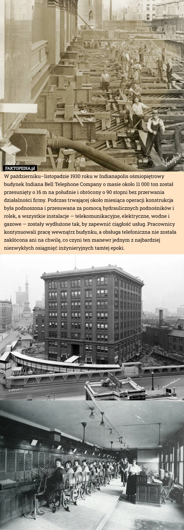 
    W październiku–listopadzie 1930 roku w Indianapolis ośmiopiętrowy budynek