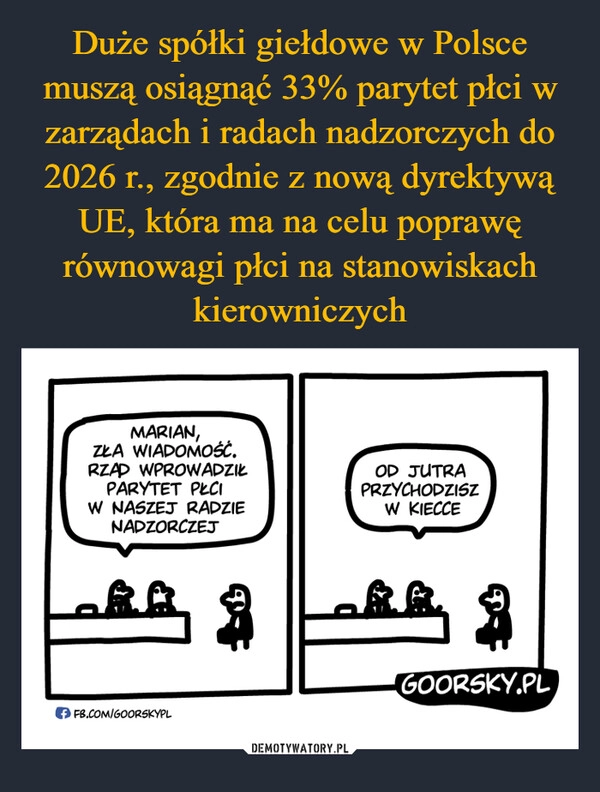 
    Duże spółki giełdowe w Polsce muszą osiągnąć 33% parytet płci w zarządach i radach nadzorczych do 2026 r., zgodnie z nową dyrektywą UE, która ma na celu poprawę równowagi płci na stanowiskach kierowniczych