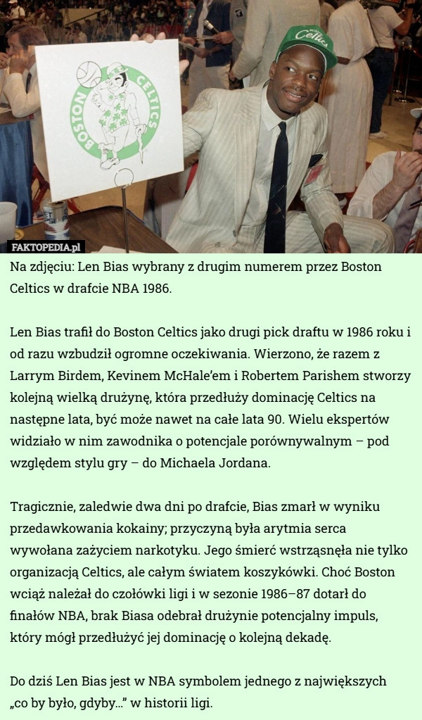
    Na zdjęciu: Len Bias wybrany z drugim numerem przez Boston Celtics w drafcie...