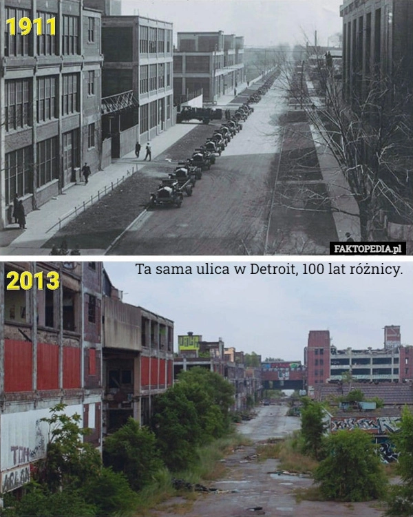 
    Ta sama ulica w Detroit, 100 lat różnicy.